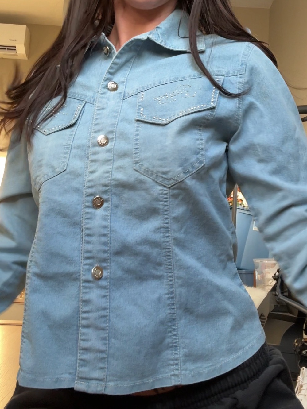 Light Wash Denim Button-Up Shirt Jacket